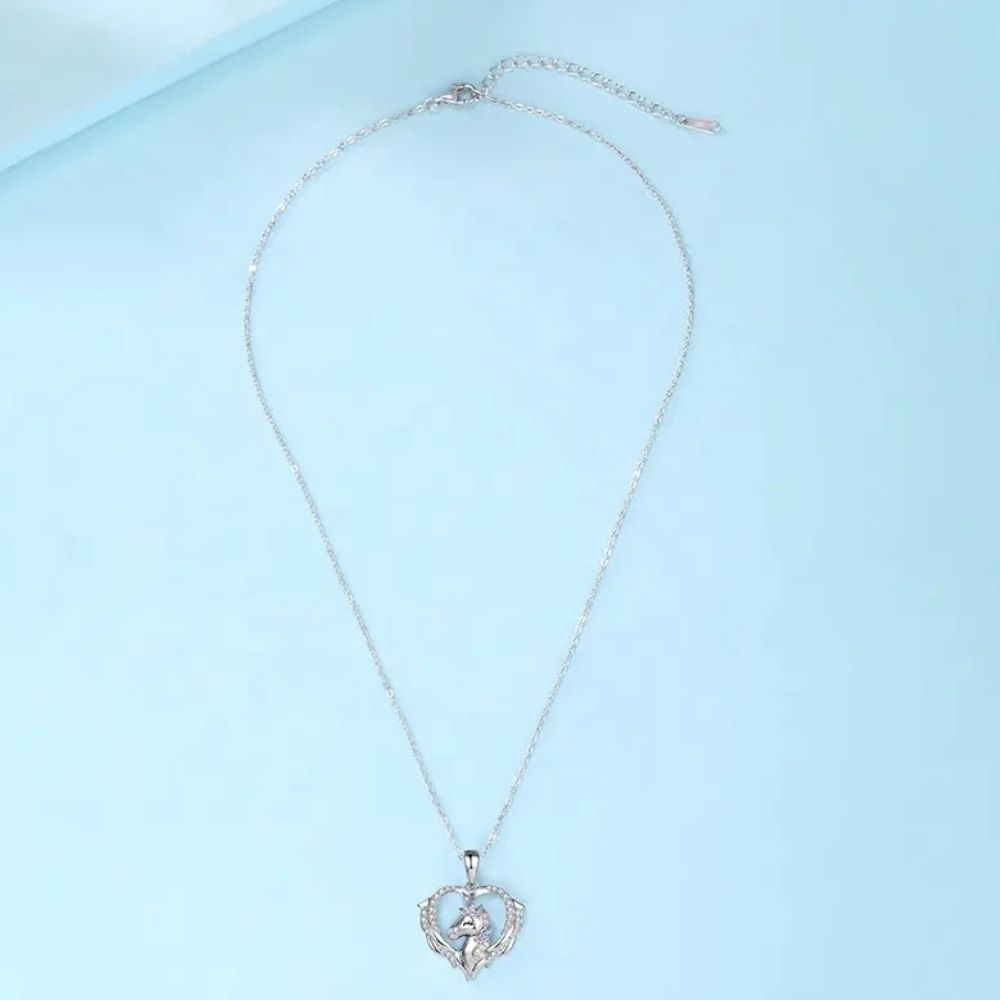 Kristal Taşlı Kalp Unicorn Kolye (Altın Kaplama) - N02335 Görseli